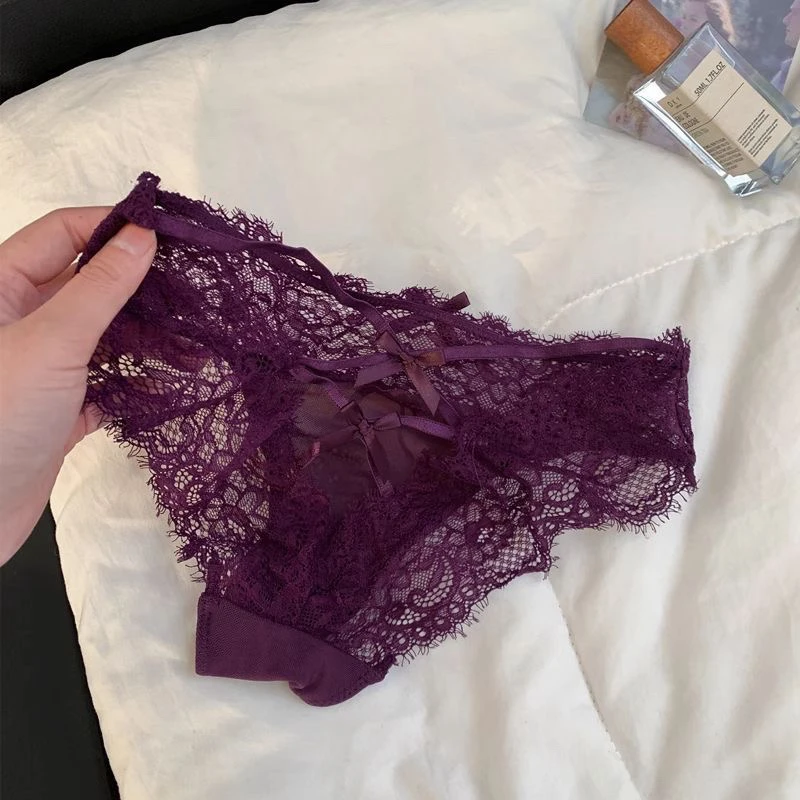 法式蕾丝网纱纯欲性感透气低腰镂空女士三角内裤