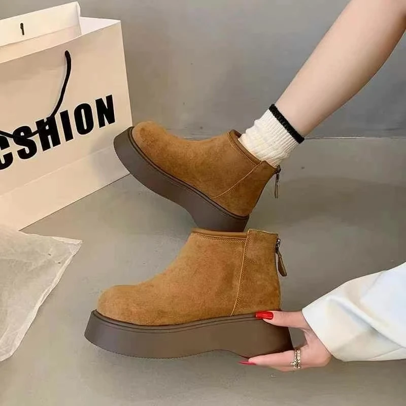 秋冬新款韩版通勤瘦瘦简约粗跟裸靴短靴1901-1(加绒)