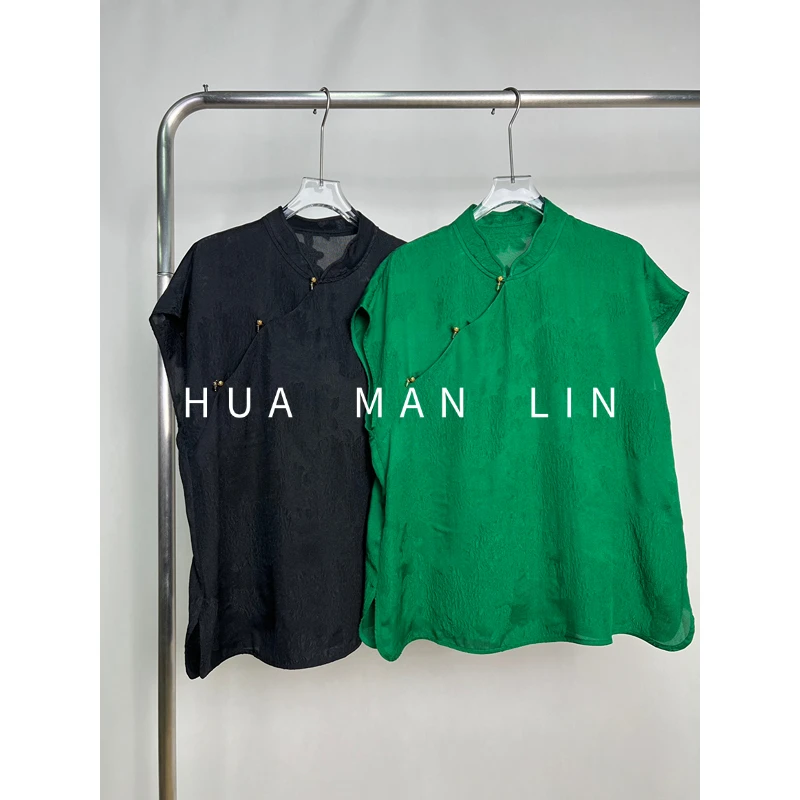 【花满林】两色小立斜门襟冠乐绉花罗真丝桑蚕丝盖袖上衣251412