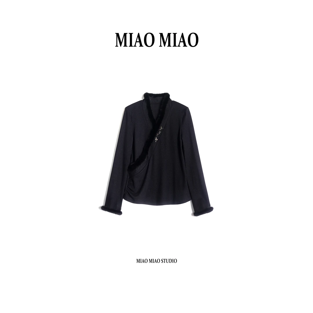 【姝妍】徐淼淼秋冬穿搭新款时尚简约水貂毛皮气质新中式上衣H1357