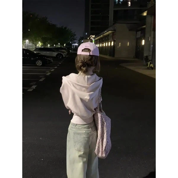 连帽长袖卫衣外套女秋季2025新款收腰显瘦百搭短款上衣裤子套装