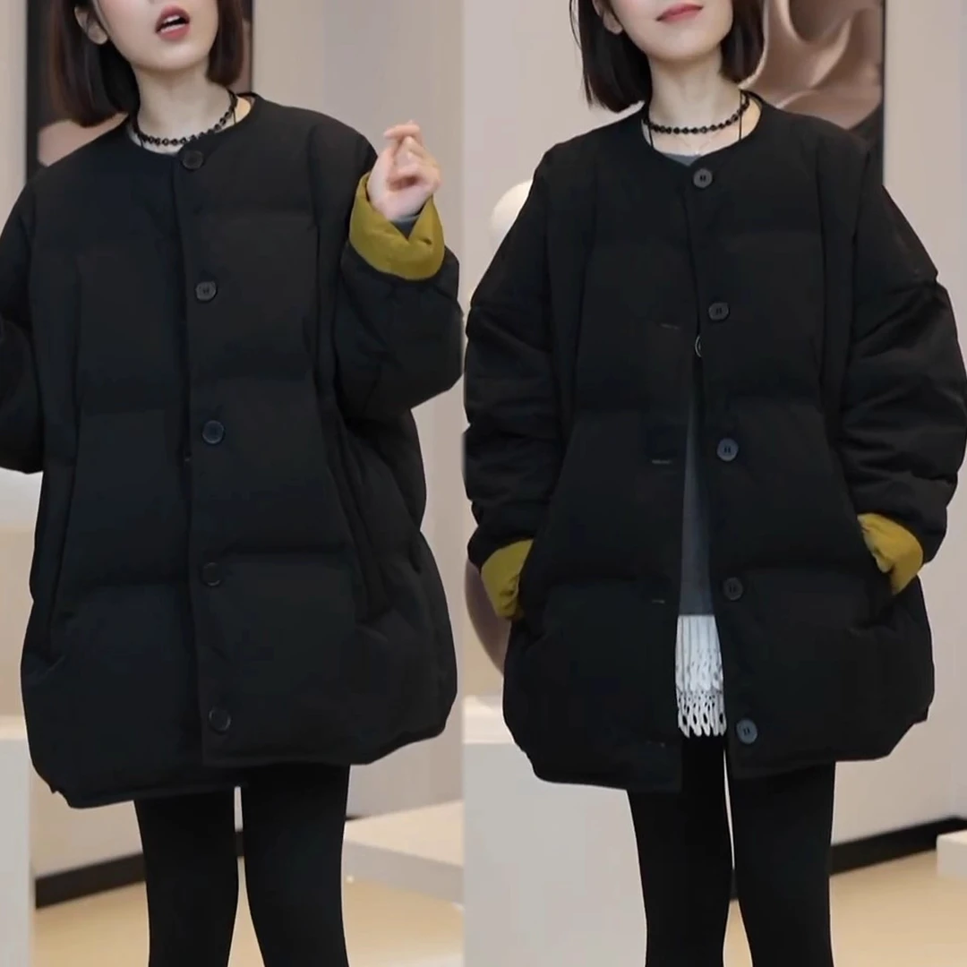 2026冬季新款加厚韩版纯色设计外套时尚简约通勤风中长款休闲棉衣