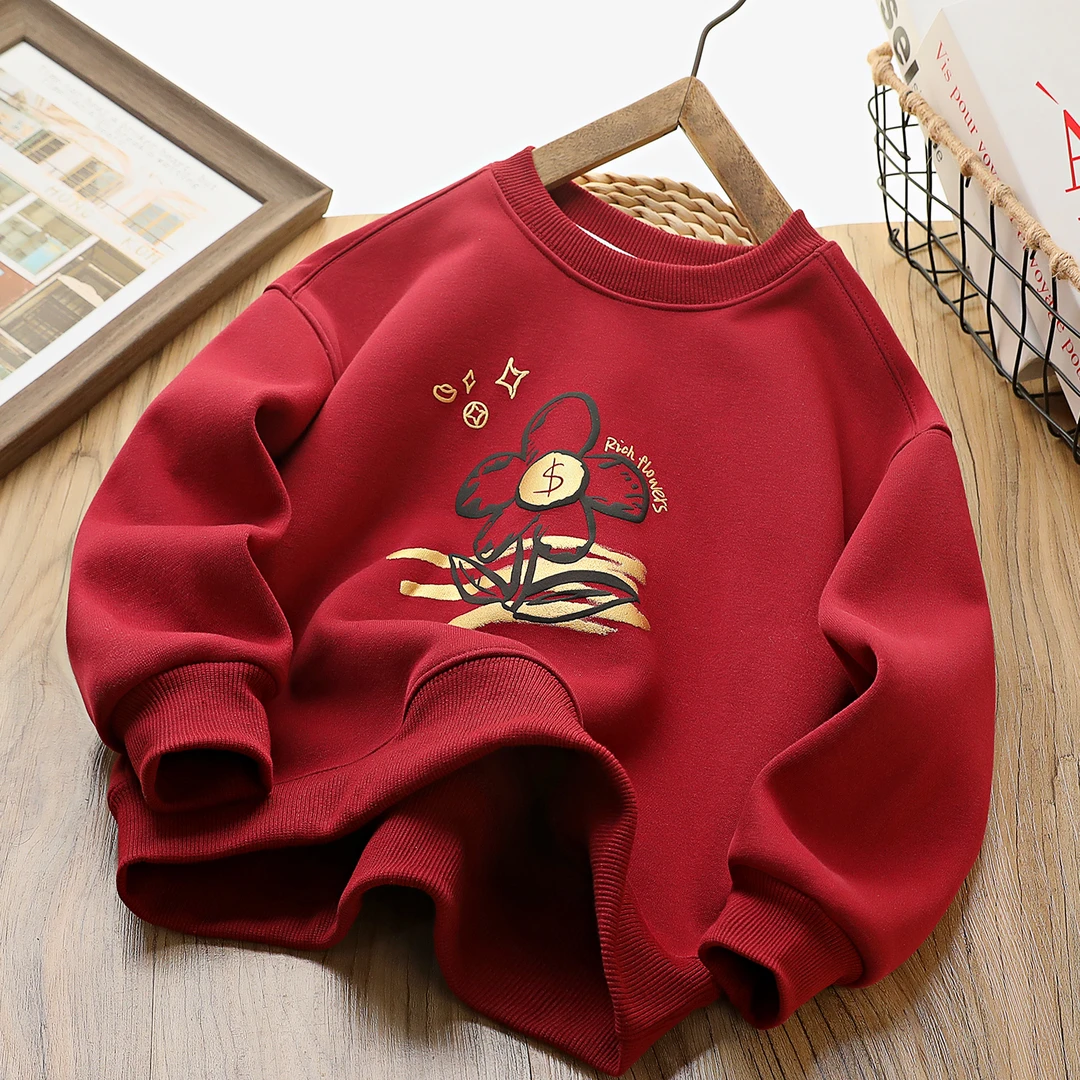 冬季儿童印花发泡印中大童加绒加厚年款休闲卫衣 833