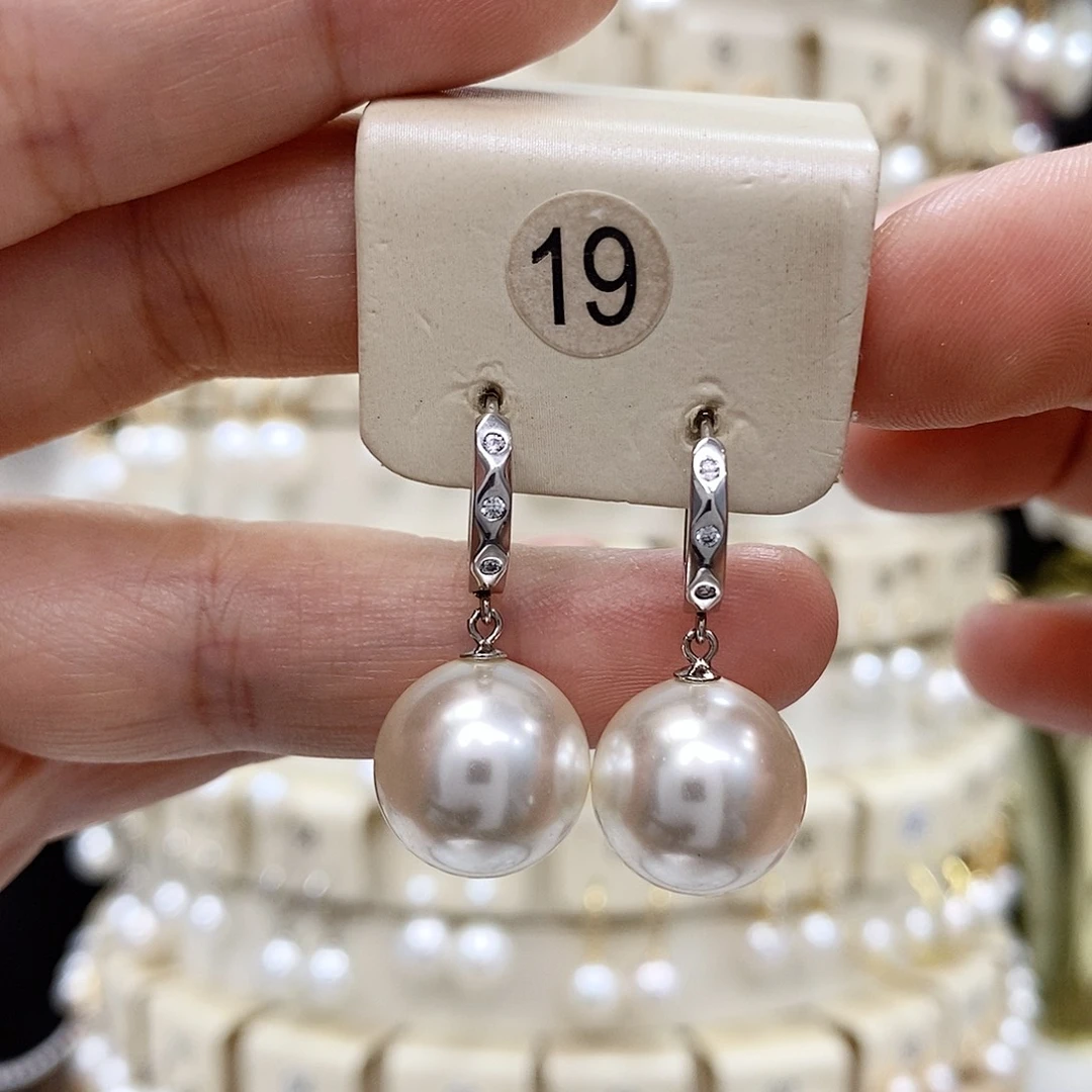 耳饰银S925镶嵌淡水珍珠