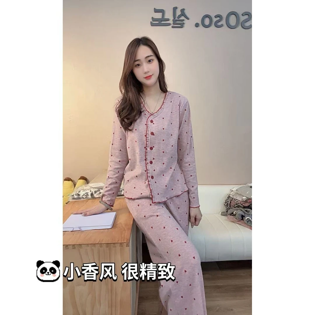 睡衣女冬季新款羊绒长袖长裤韩版可外穿家居服套装（树莓粉爱心）