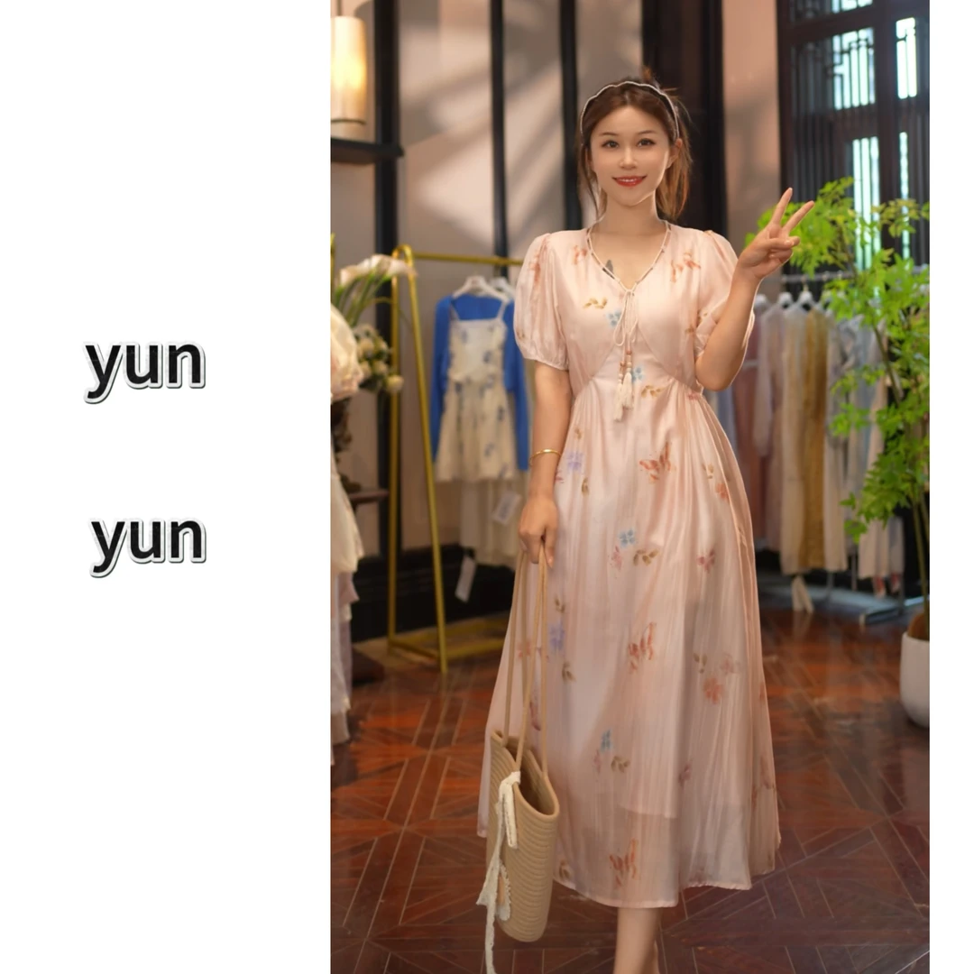 【云云专属】V领设计国风改良娴静优雅气质连衣裙