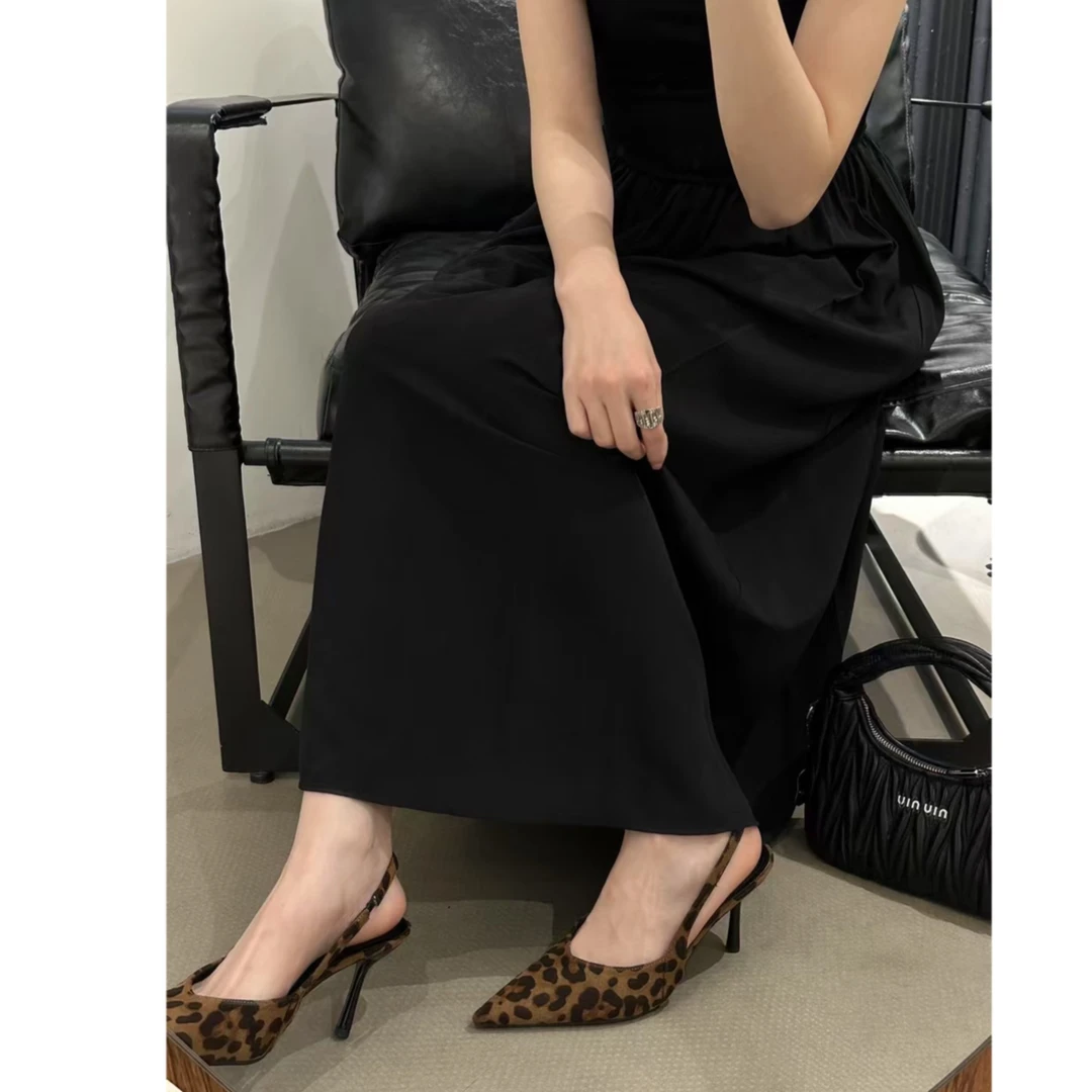 2025春夏季新款时尚百搭气质浅口尖头高跟鞋小众设计包头后空凉鞋