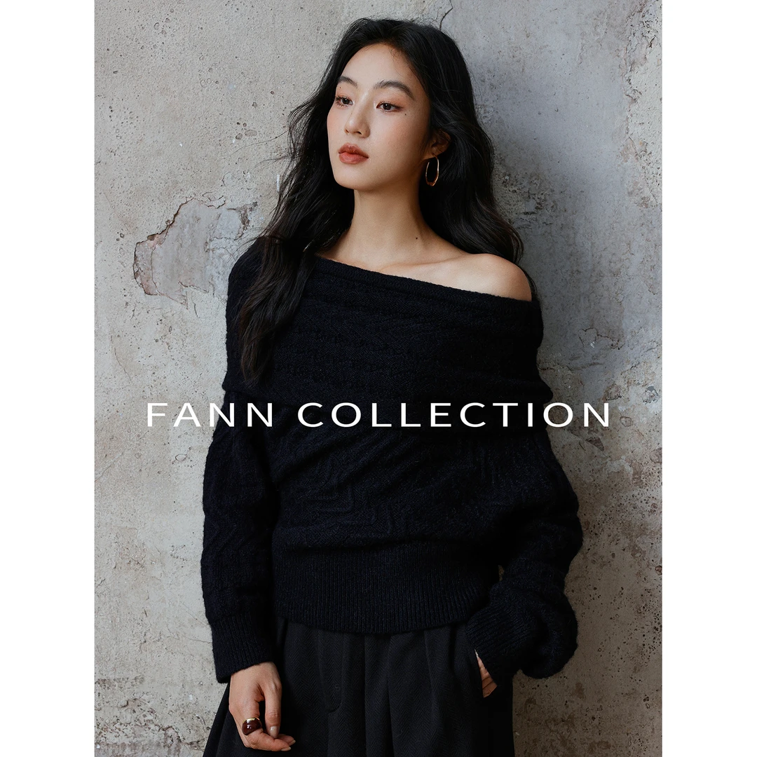 饭饭FANN COLLECTION 不规则荡领毛衣女秋冬针织软糯套头FANNA326