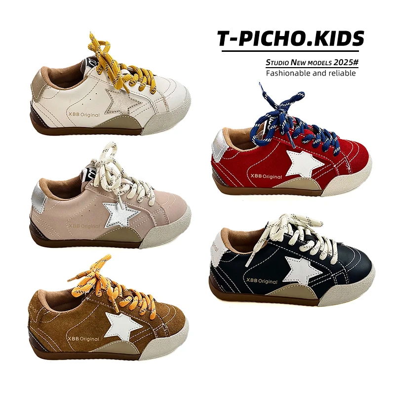 儿童时尚复古星星鞋2025秋季新款女童德训鞋男童休闲阿甘鞋-25102