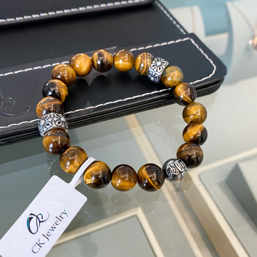CK黄虎眼石哥特雕花珠时尚手串男女小众设计情侣手链