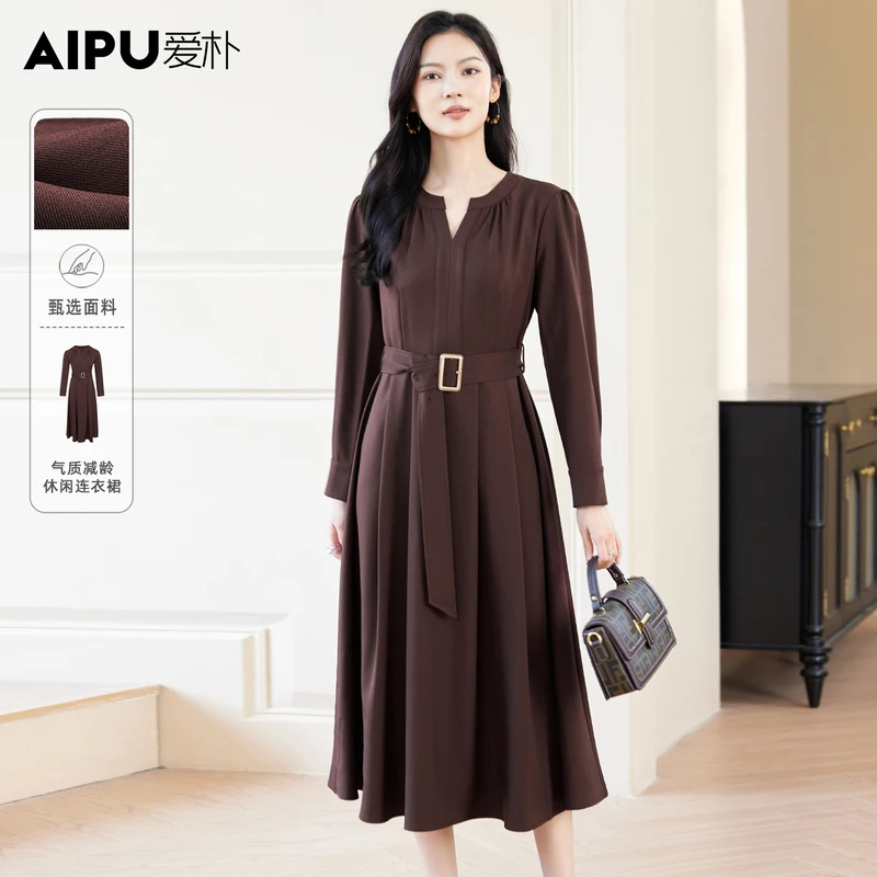爱朴品牌大码女装流行秋季新款气质显瘦时尚减龄休闲连衣裙66753