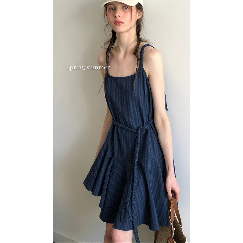 Letm 编织夏天'手工吊带/不规则下摆复古肌理感背心连衣裙女