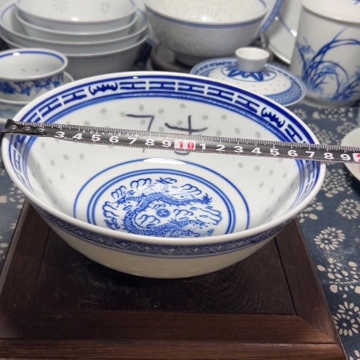 陶青花玲珑7寸面碗