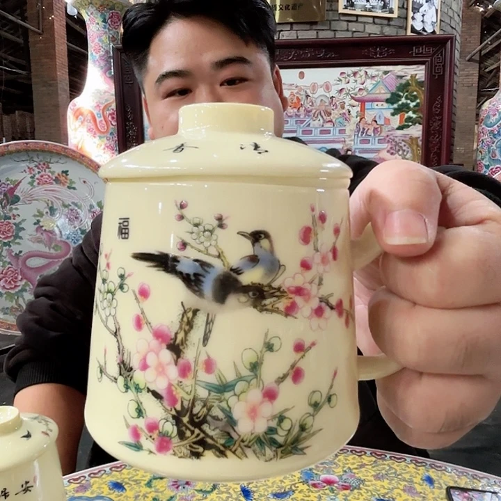 摆件景德镇高温陶瓷黄希办公杯