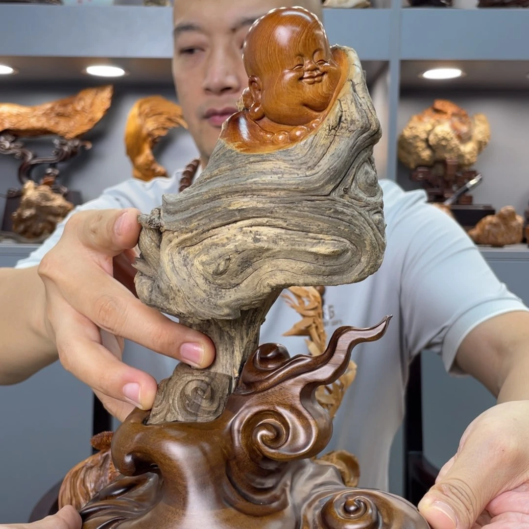 太行崖松独根弥勒摆件