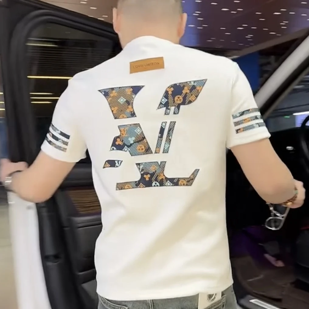 男士新款纯棉圆领修身印花短袖T恤t恤打底衫半袖衫经典创意百搭