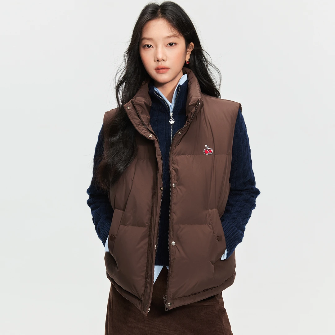 樱桃KIRSH韩系90绒立领羽绒马甲短款白鸭绒外套