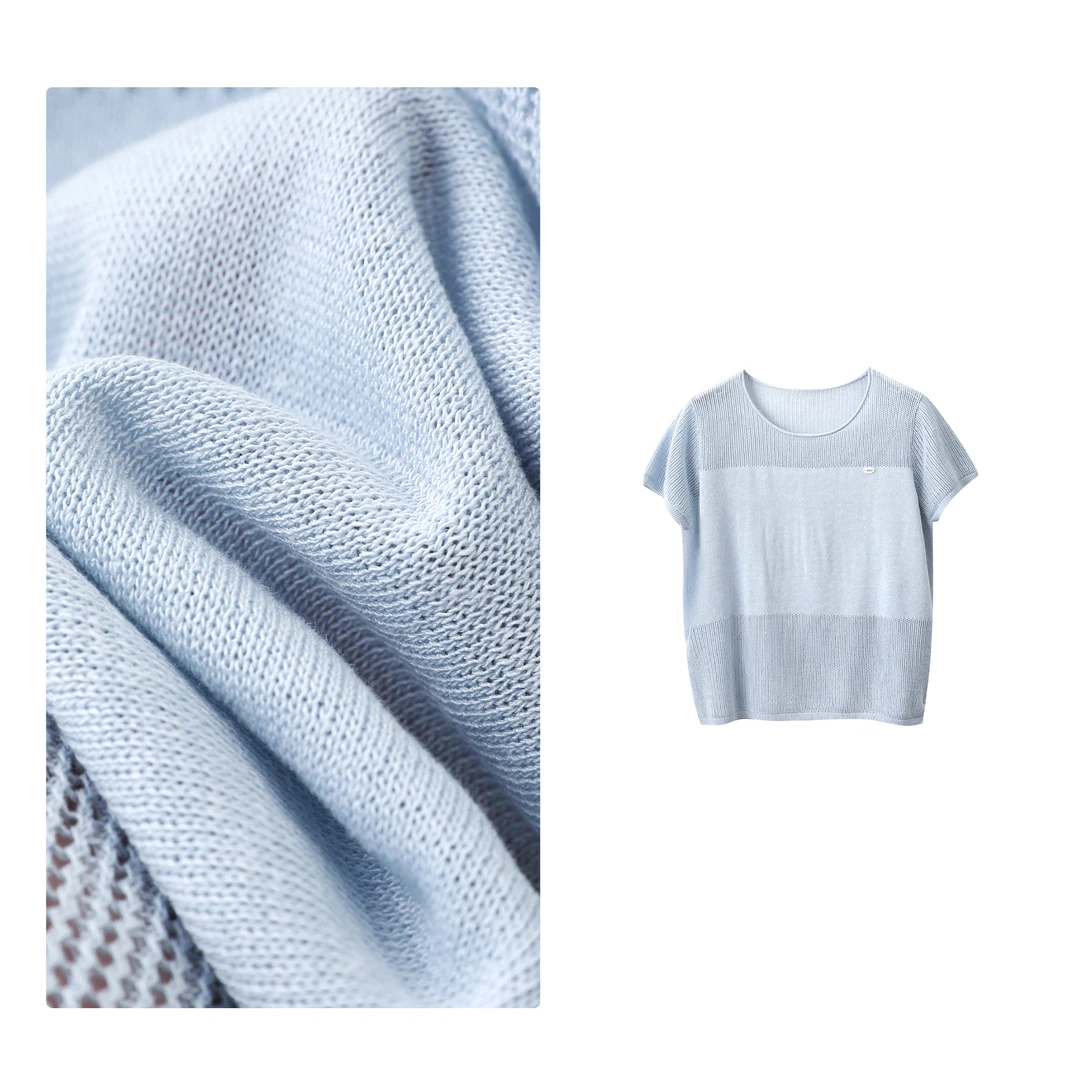 B 门店36&9！冰川针织T恤！天丝亚麻感/清爽透气短袖上衣女 T4524