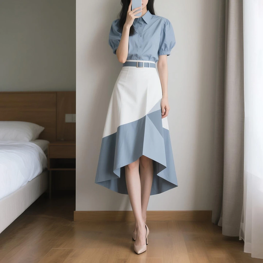 夏季夏季新款女装时尚穿搭一整套衬衫套装裙子设计感通勤洋气显瘦