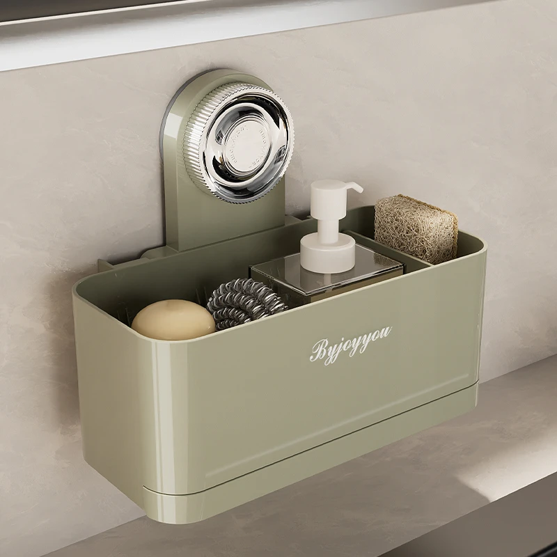 圈圈海绵收纳置物盒吸盘厨房沥水架壁挂式多功能水槽置物架子家用
