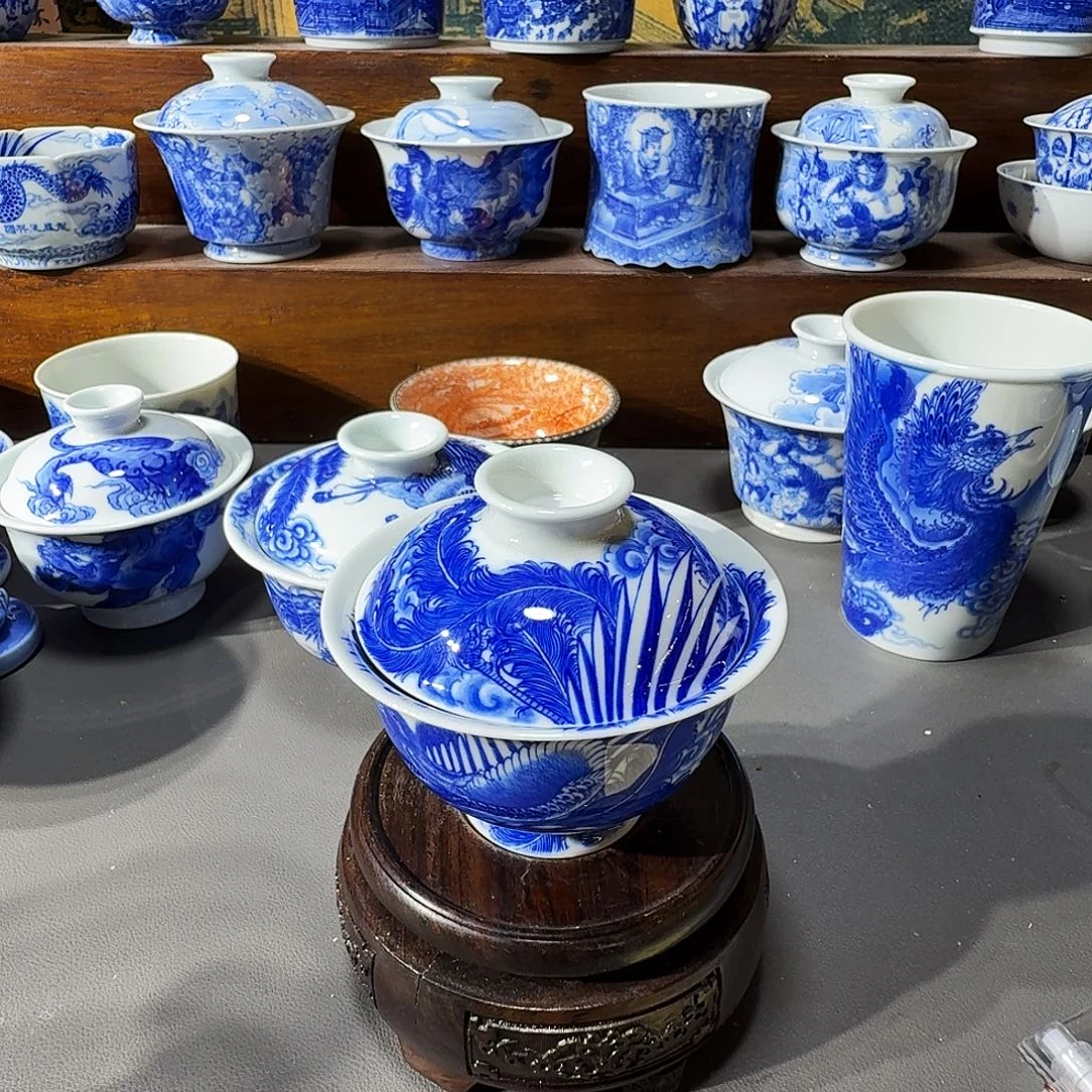 泥塑盖碗手工手绘不合缝