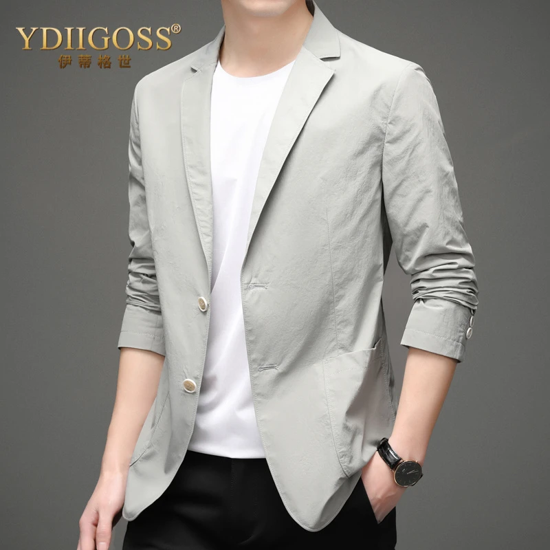YDIIGOSS时尚商务休闲西服男士夏季薄款防晒西装修身大码外套
