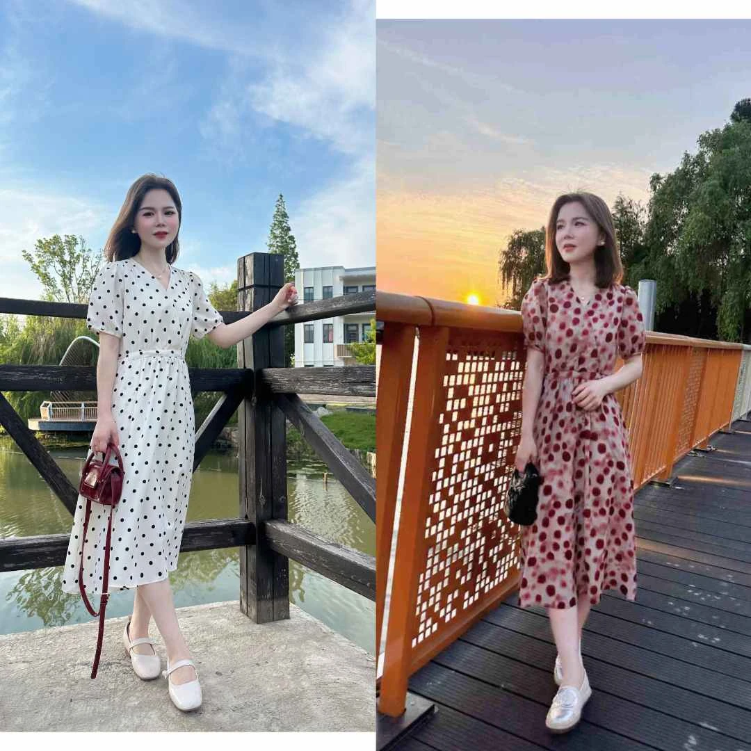 叮当小个子定制连衣高级感波点连衣裙夏季休闲显瘦140-158小个子