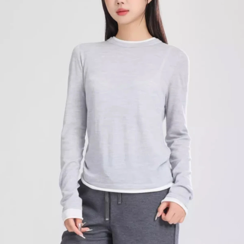 【商场同款】秋季新款百搭假两件拼接打底针织衫毛139976