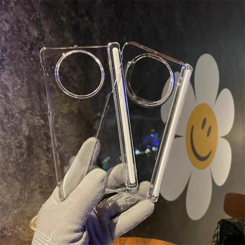 适用华为matex6透明铰链手机壳背壳MateX5简约潮光面高清透明硬壳