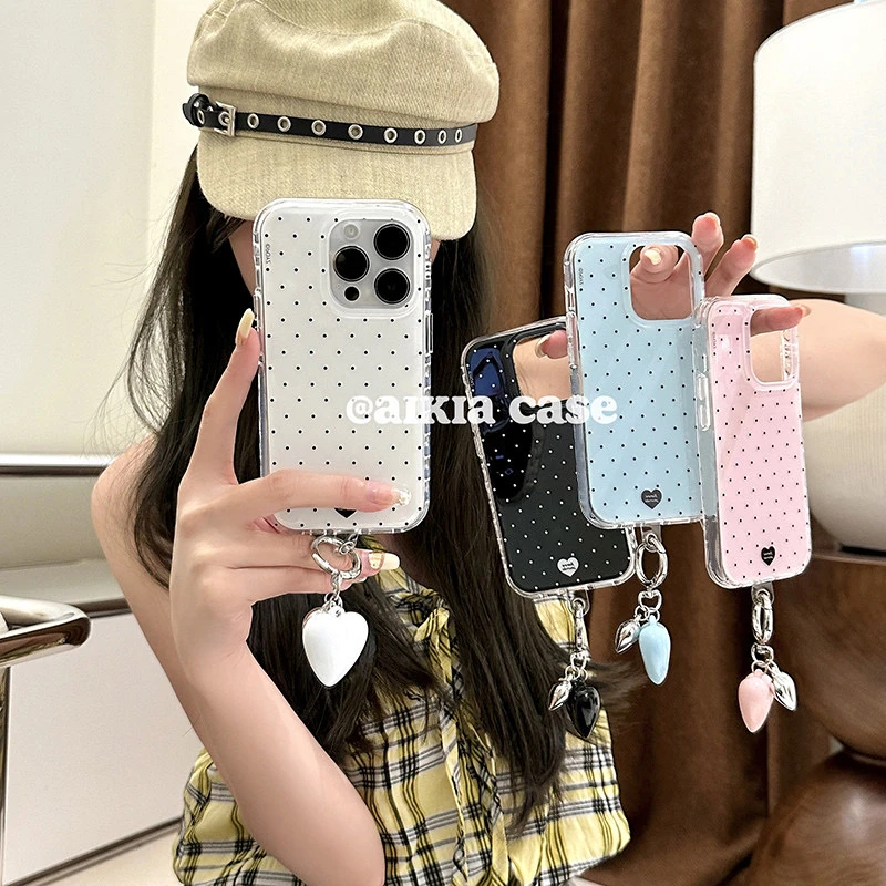 小众撞色波点爱心适用苹果16Promax韩系手机壳vivo华为oppo小米15