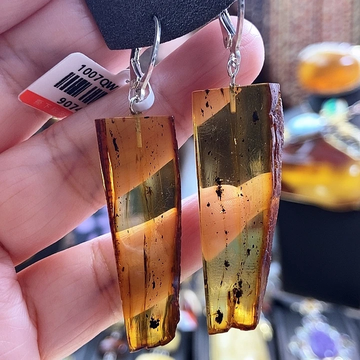 琥珀银S925镶嵌耳饰耳环