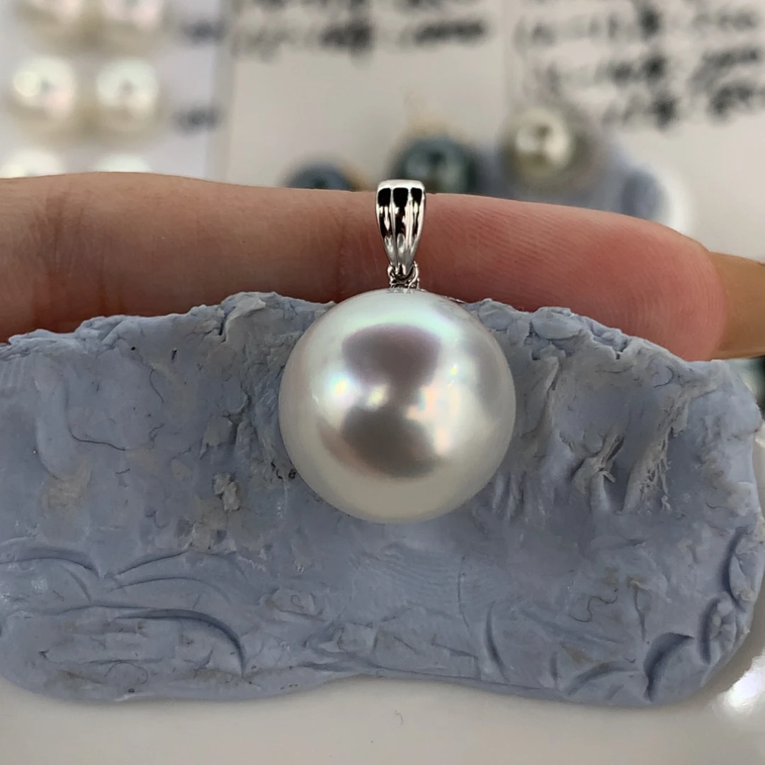 定制海水珍珠18K金镶嵌吊坠(不含链)澳白13.2mm