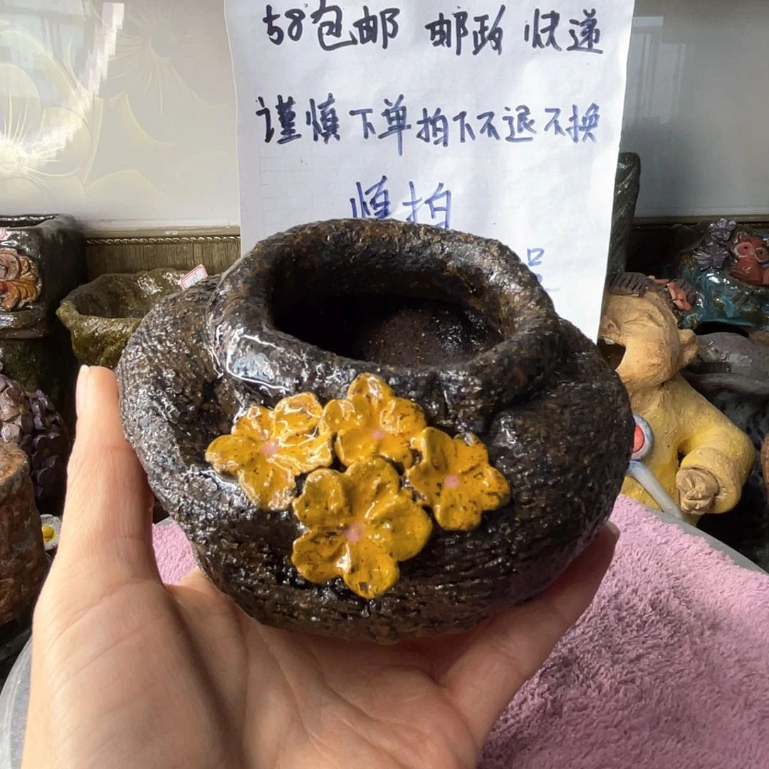红陶粗砂陶手工花盆