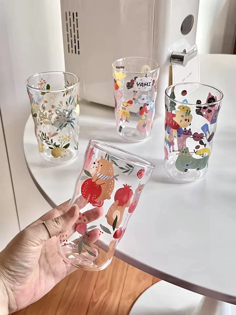 玻璃杯小清新高颜值刻度水杯夏季家用耐高温牛奶早餐杯果汁杯