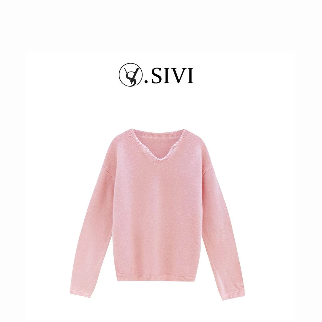 熙薇【精织巧构】2025秋冬新款时尚澳毛绒休闲百搭V领毛衣H5804