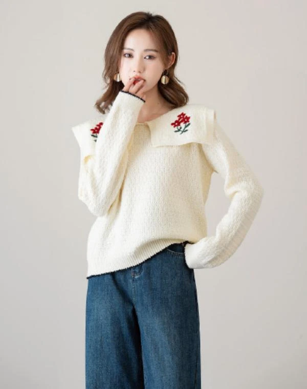 A081 针织衫海军领