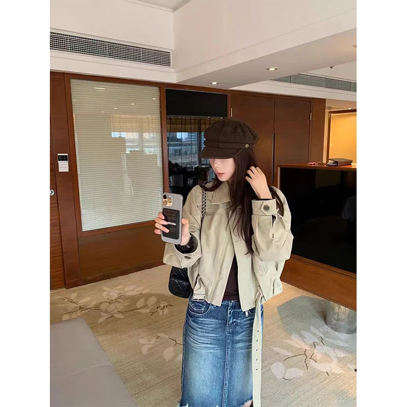 设计感洋气百搭短款时髦设计感工装外套高级感复古显瘦半身裙套装