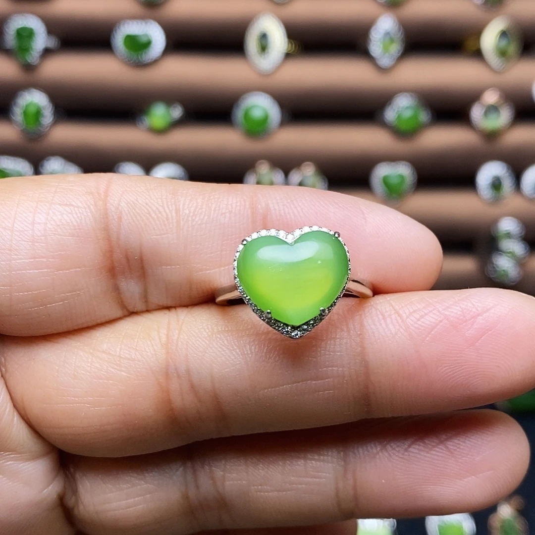 吊坠(不含链)银S925镶嵌和田玉（碧玉）戒指