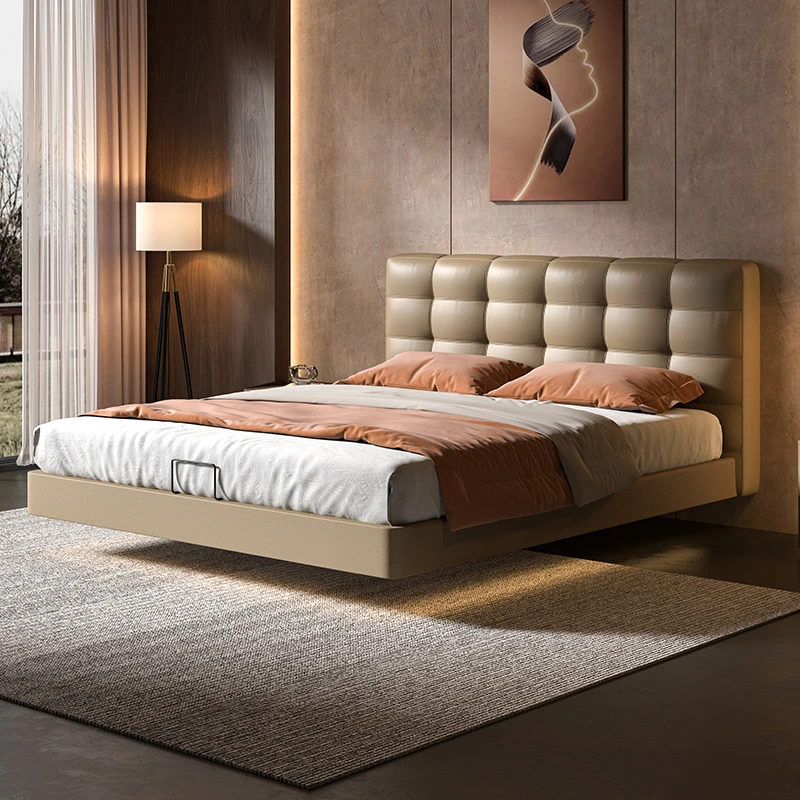 越映真皮床大户型别墅意式极简风格大师设计劳伦斯主卧真皮大床