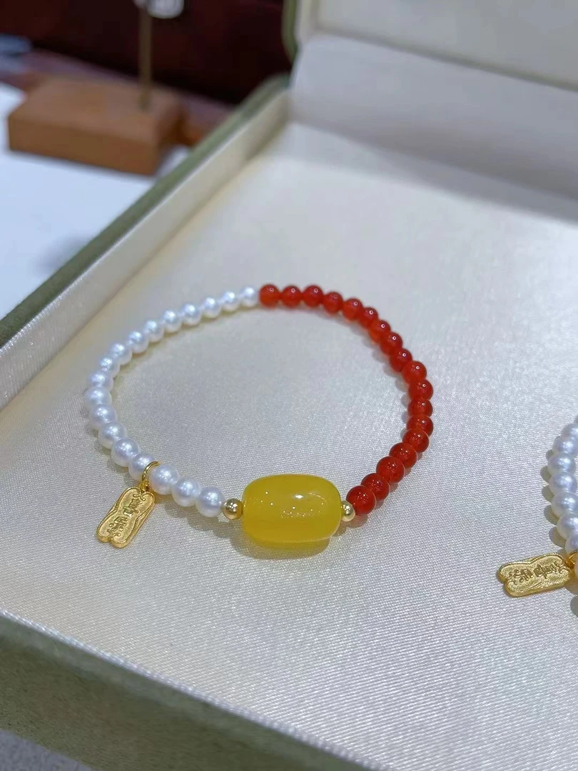 【LNDI】飞天 玛瑙珍珠手链 S925银/4-5mm/23011805052