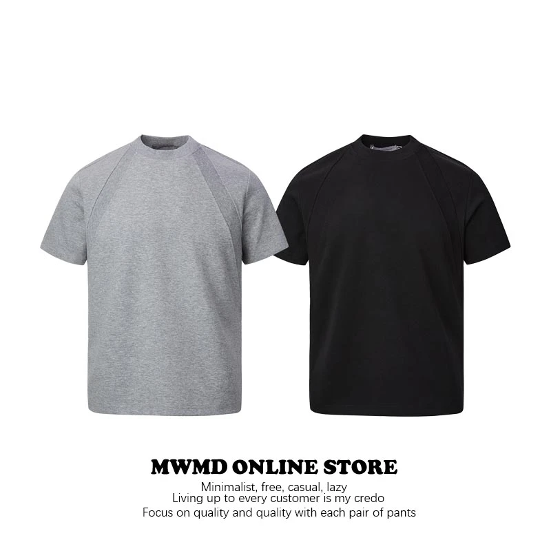 MWMD美式解构设计感boxy正肩短款T恤男款太空棉重磅cleanfit短袖