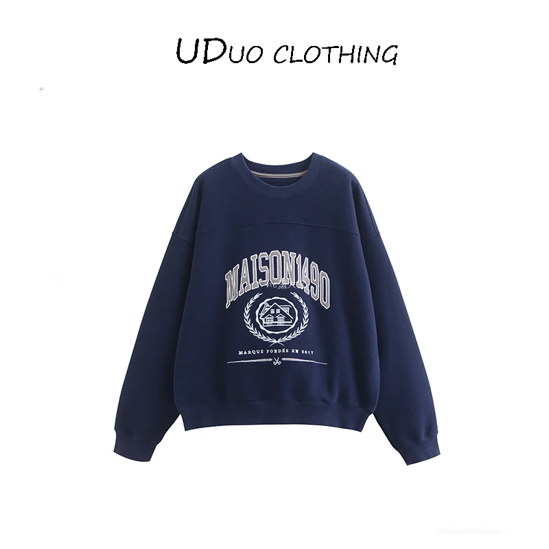 年度上新【落日公路】高端高密全棉匹马棉贴布绣美式圆领卫衣9078