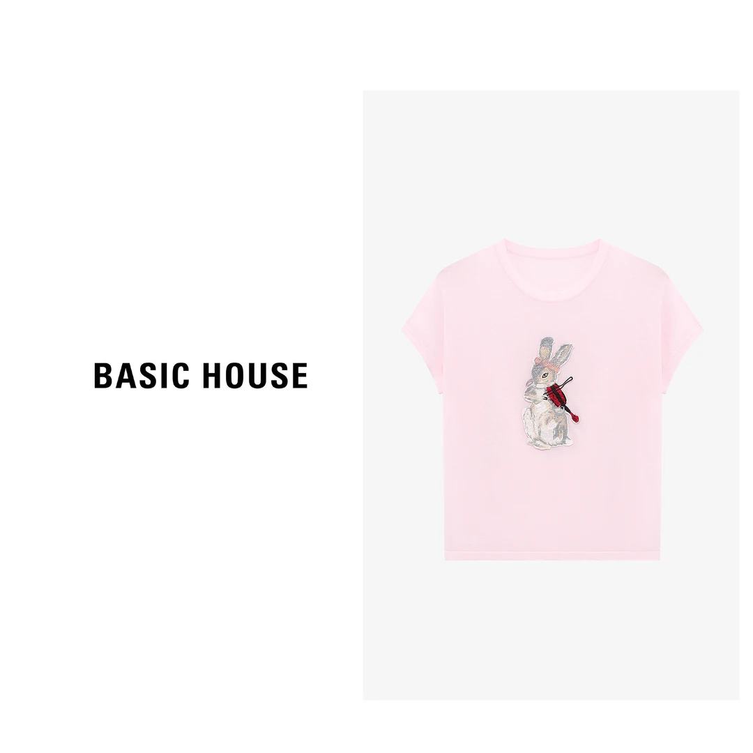 Basic House/百家好运动百搭时尚休闲夏季印花针织衫-B0625H5T442