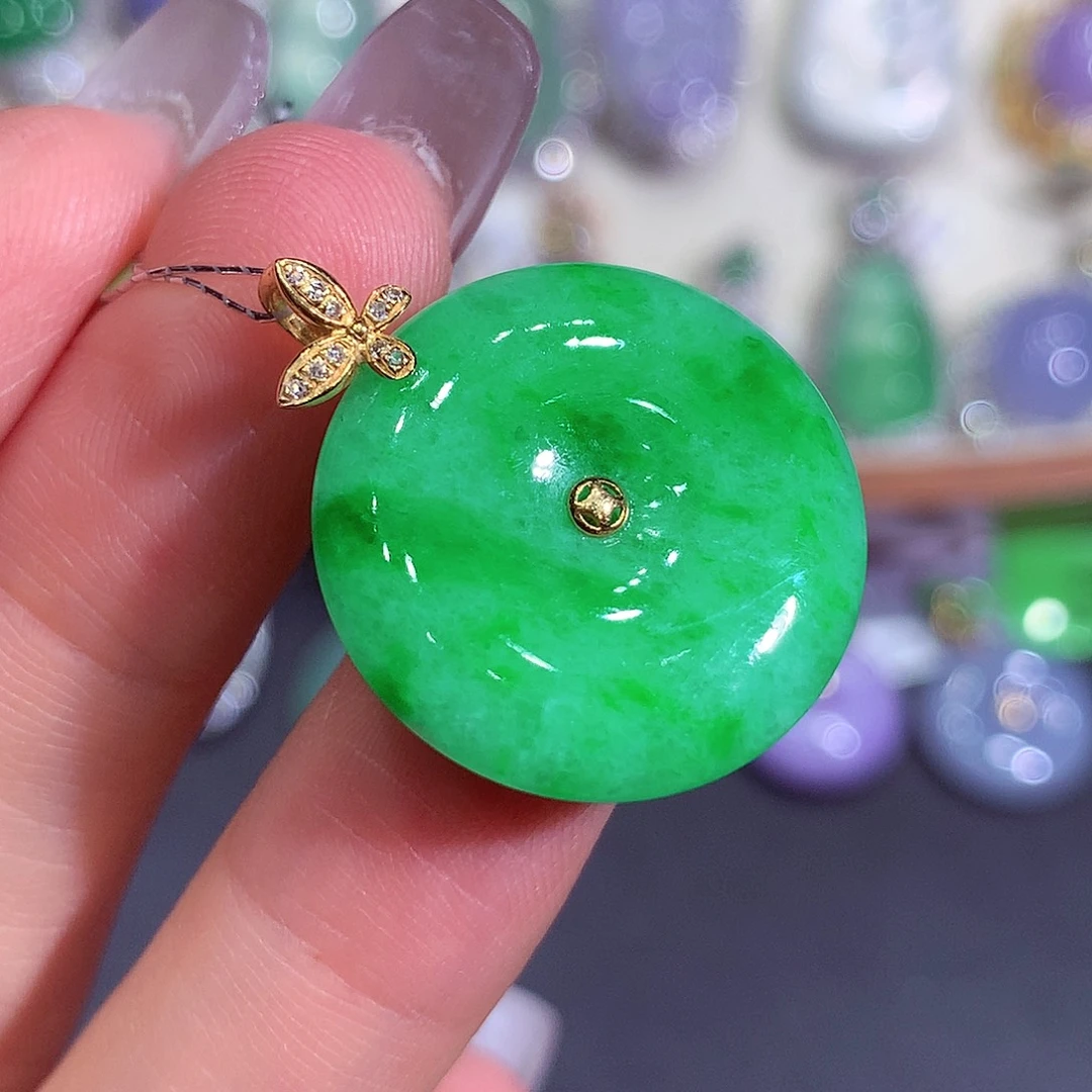 翡翠18K金镶嵌吊坠(不含链)