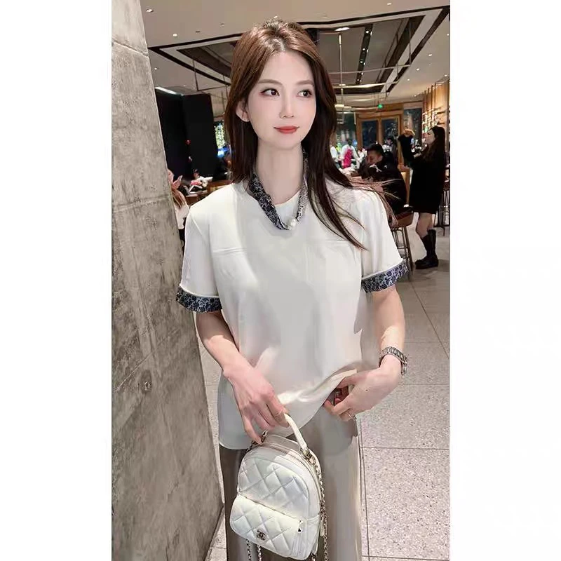 设计感2025年春季新款配丝巾别致短袖T恤内搭打底衫女气质上衣潮