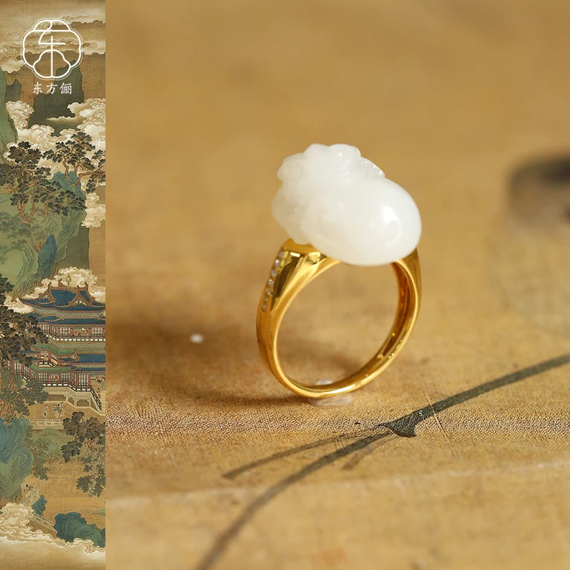 东方俪DOFUNLY【佑财】和田玉貔貅设计款18K金戒指WYJZ浮岚