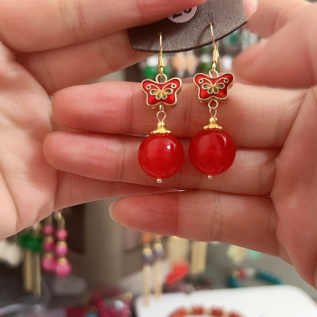 未镶嵌翡翠耳饰红色