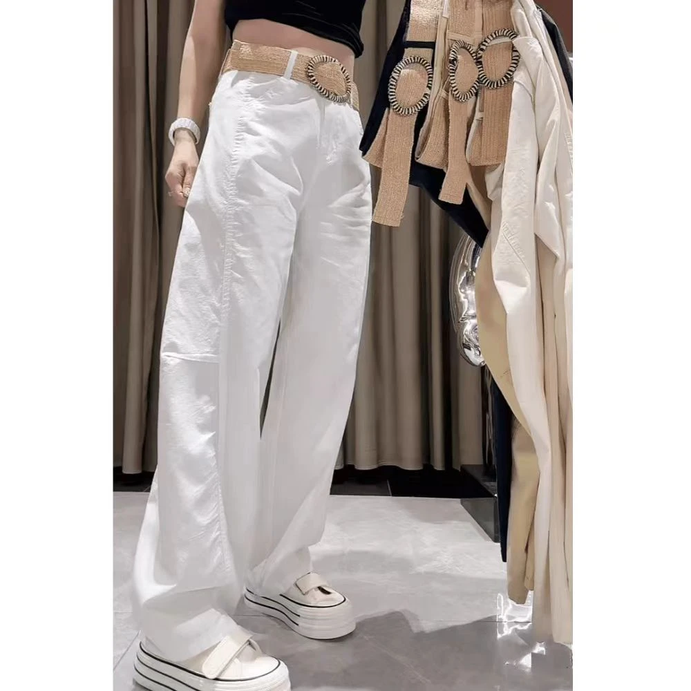 2025夏季薄款弯刀工装休闲裤女梨形身材大码宽松显瘦阔腿拖地裤