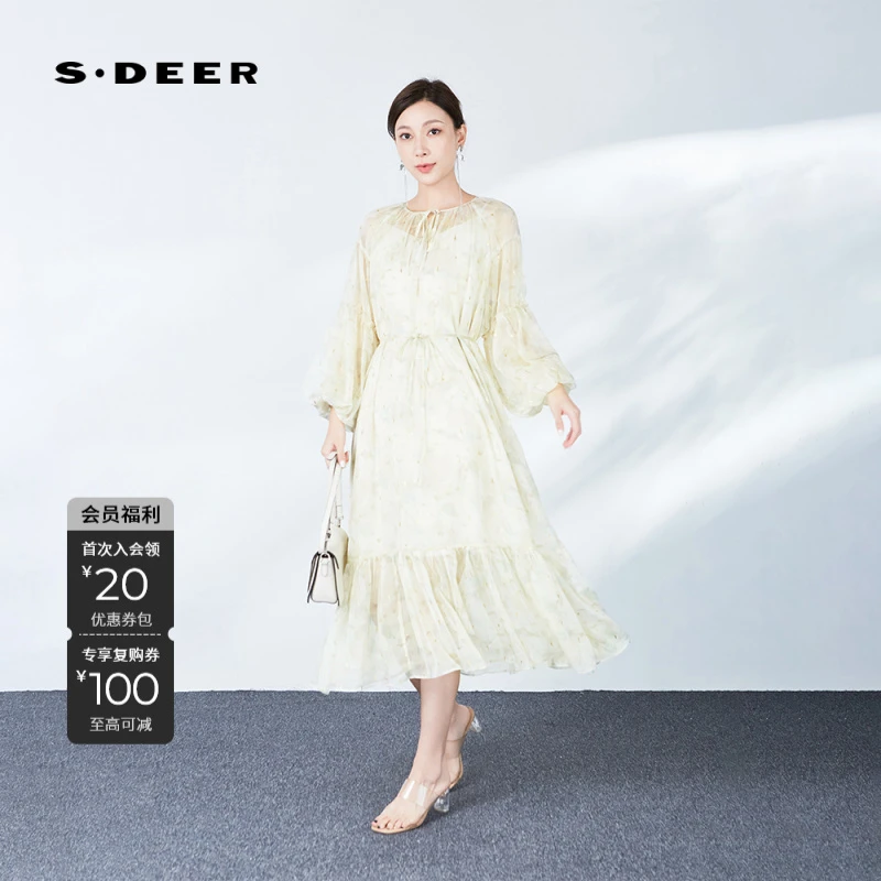 S·DEER圣迪奥女装女装清新碎花仙女轻奢时尚优雅夏季长袖连衣裙