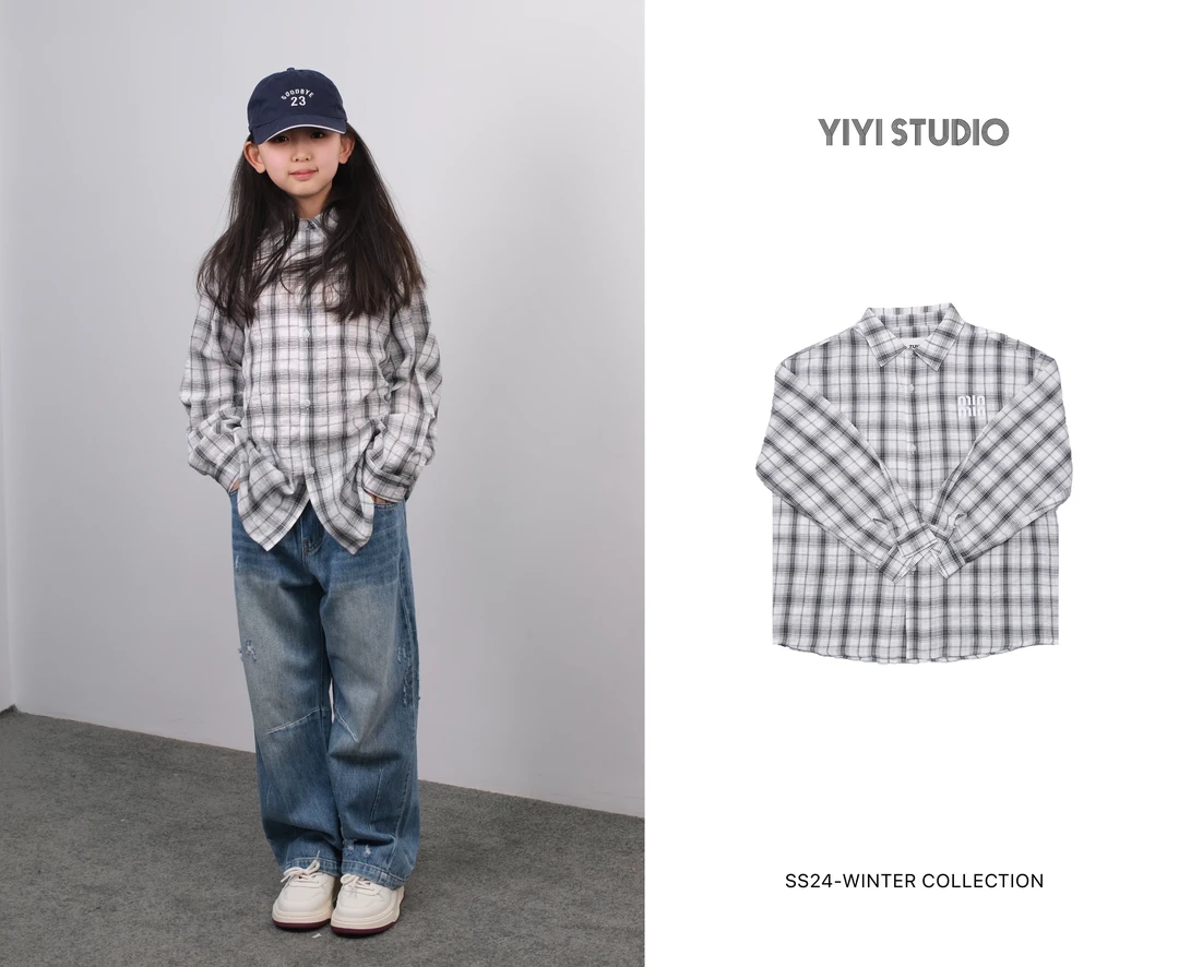 YiYi 童装轻薄格子衬衣0437
